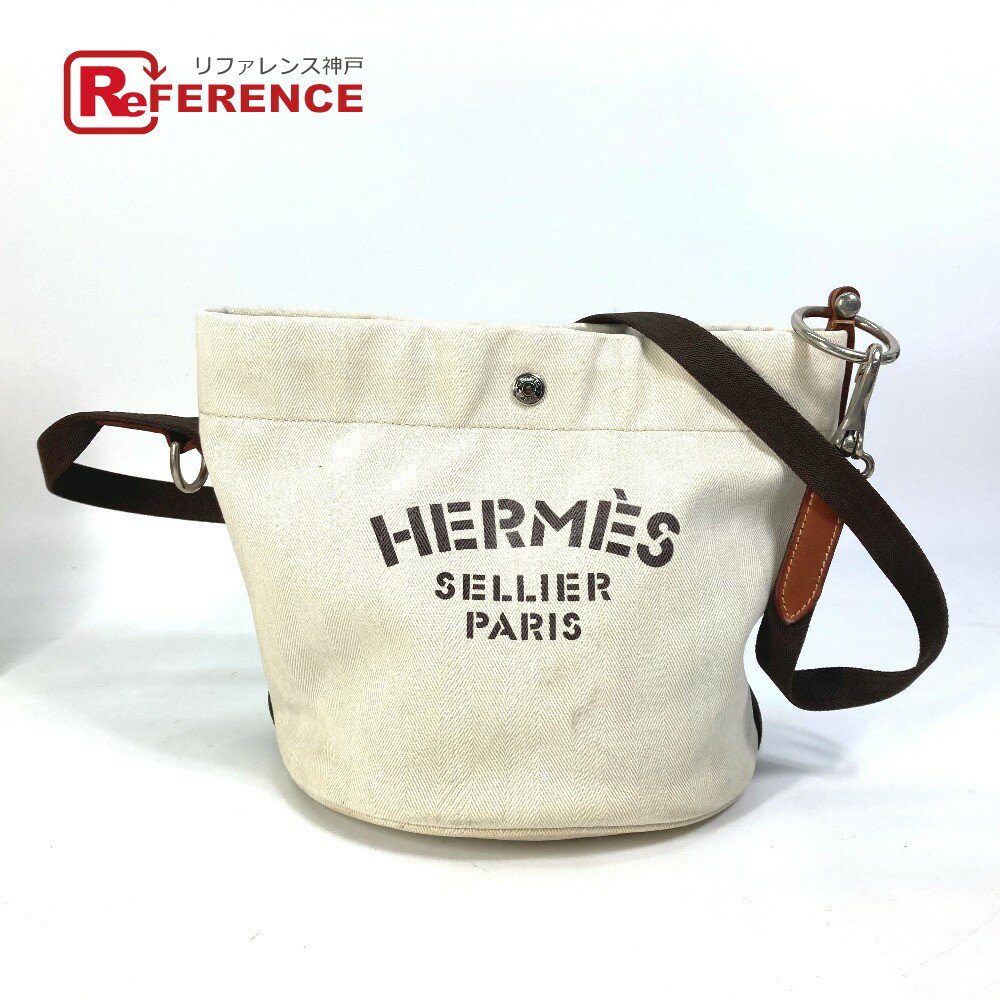 HERMES エルメス 斜め掛け サックドパンサージュ バケツ型 ポーチ付き カバン ショルダーバッグ レザー/キャンバス レディース ホワイト 【中古】