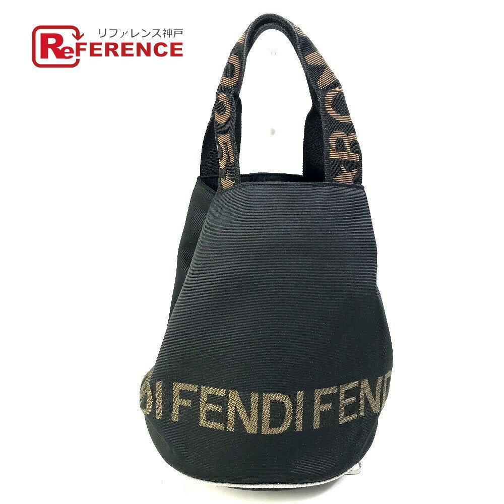 FENDI フェンディ 26526 ロゴ 1925ハンドル バケツ型 トートバッグ ハンドバッグ キャンバス レディース ブラック 【中古】