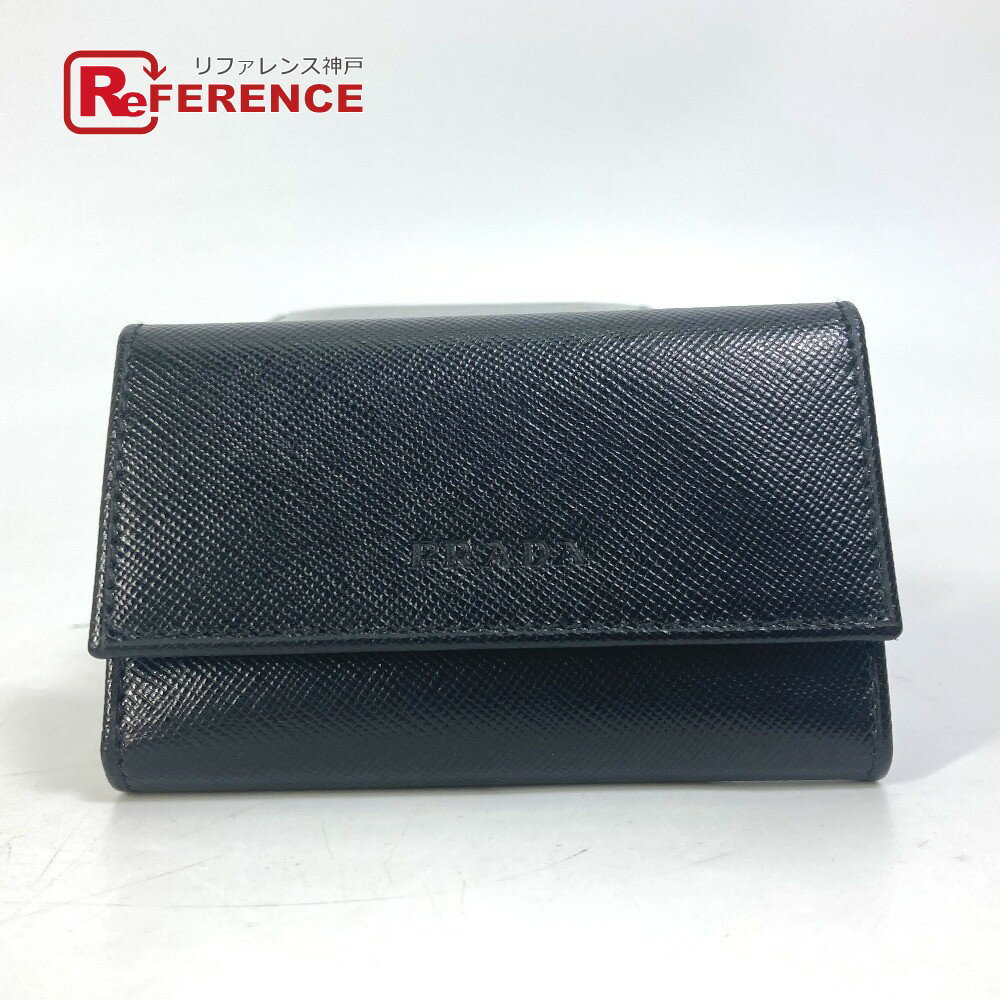 PRADA プラダ M25U 鍵 ロゴ 6連 キーケース サフィアーノレザ－ メンズ ブラック 【中古】