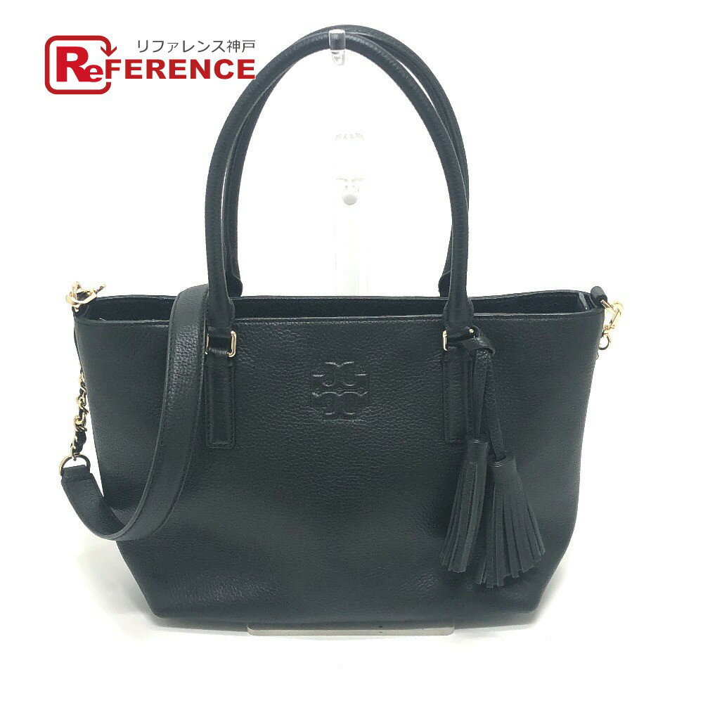 Tory Burch トリーバーチ ロゴ チェーン 2WAY トートバッグ レザー レディース ブラック 【中古】