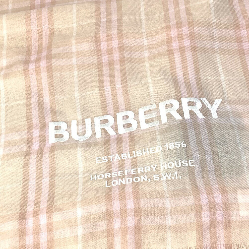 BURBERRY バーバリー 8011095 チェック ロゴ ストール ショール フリンジ マフラー カシミヤ レディース ピンク/ベージュ 【中古】