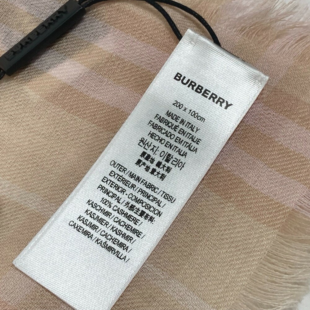 BURBERRY バーバリー 8011095 チェック ロゴ ストール ショール フリンジ マフラー カシミヤ レディース ピンク/ベージュ 【中古】