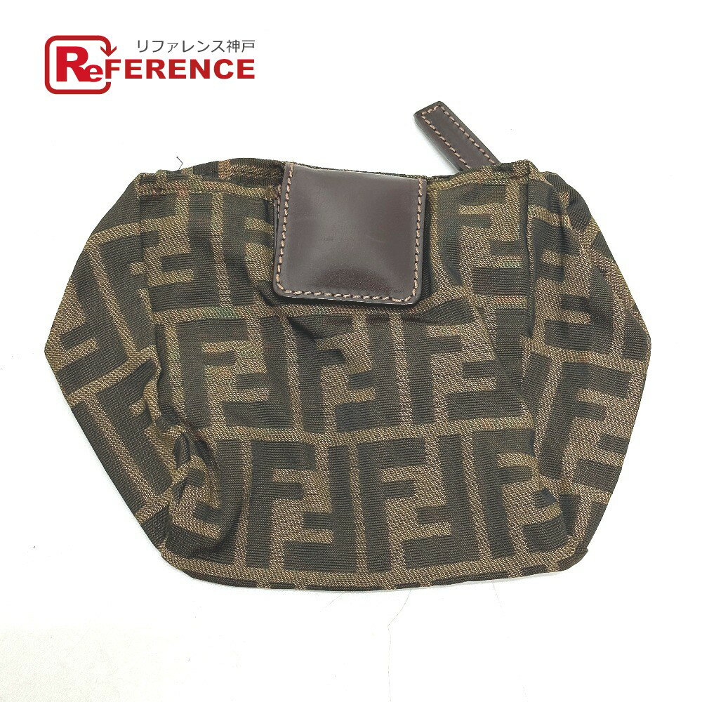 FENDI フェンディ 26539 ズッカ ポーチ キャンバス/レザー レディース ブラウン 【中古】