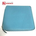 HERMES エルメス CD DVD ケース ラウンドファスナー ポーチ レザー レディース ブルー 【中古】