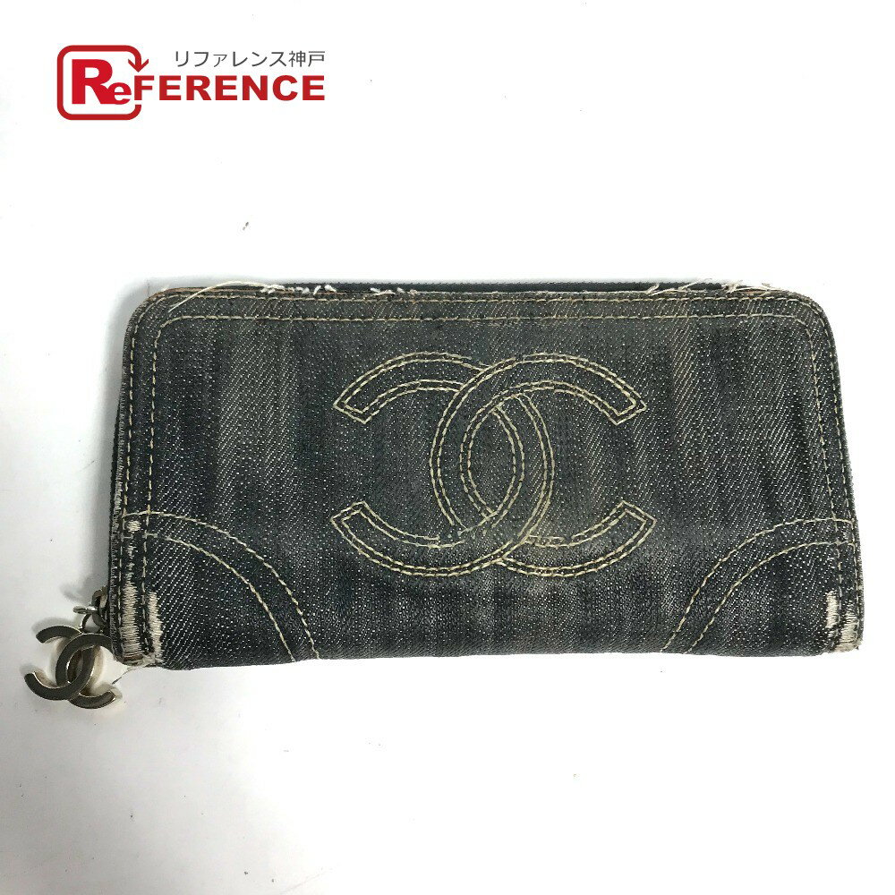 CHANEL シャネル A31990 CC ココマーク スパークリングデニム ラウンドファスナー 長財布 デニム レディース ブルー 【中古】