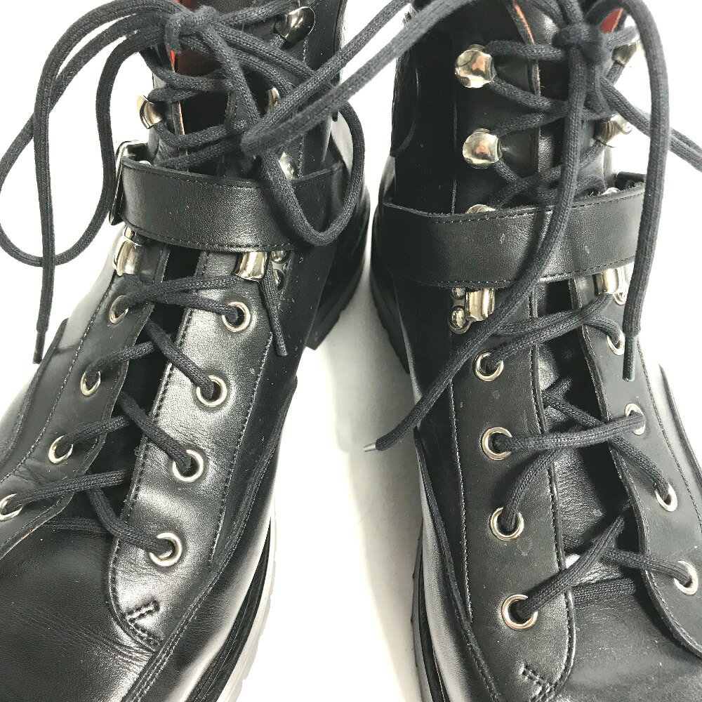 HERMES エルメス トレッキング ハイカット Hロゴ 靴 紐 シューズ ブーツ レザー メンズ ブラック 【中古】