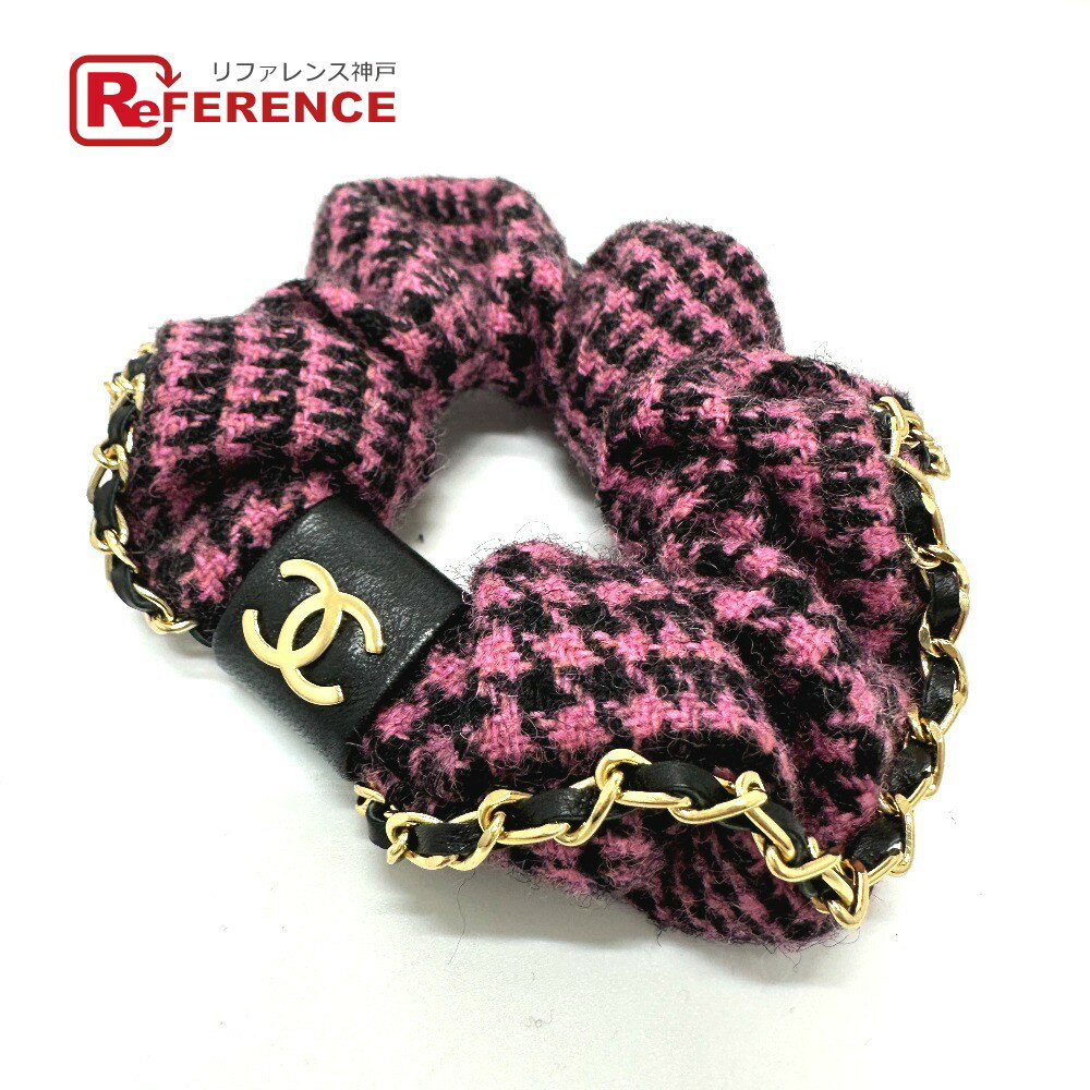 CHANEL シャネル ココマーク 千鳥格子 ヘアアクセサリー チェーン A22K シュシュ コットン /レザー レディース ピンク 未使用 【中古】のサムネイル