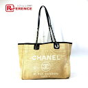 CHANEL シャネル ショルダーバッグ 肩掛け ドーヴィル 2WAY チェーン トートバッグ キャンバス/レザー レディース ベージュ 【中古】