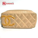 CHANEL シャネル カンボンライン CC ココマーク メイクポーチ 化粧ポーチ レザー レディース ベージュ 【中古】