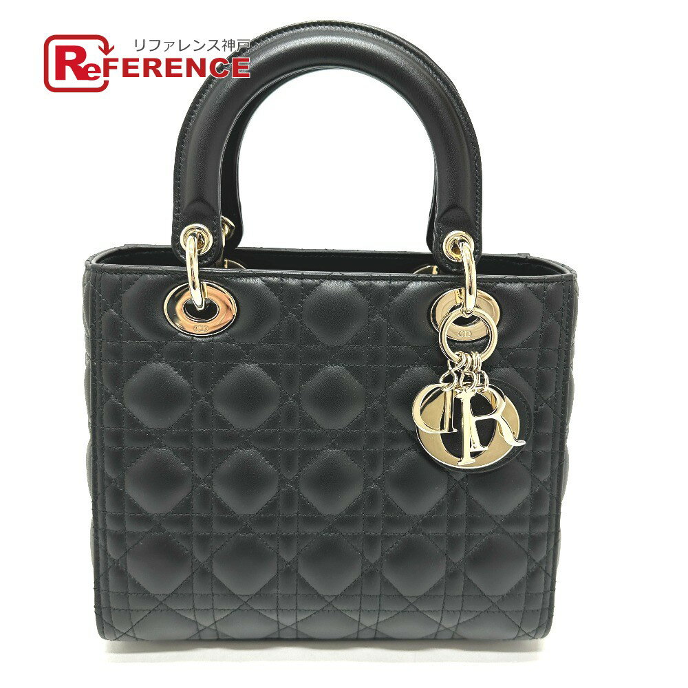 Dior ディオール M0565ONGE レディディオール LADY DIOR バッグ ミディアム 2WAY カバン ハンドバッグ レザー レディース ブラック 新品同様 【中古】のサムネイル