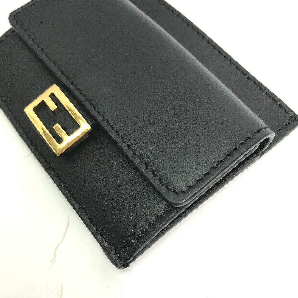 FENDI フェンディ 8M0423 バゲット カードホルダー 小銭入れ 財布 コインケース レザー レディース ブラック 【中古】