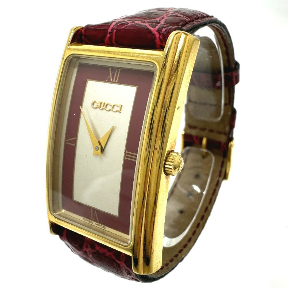 GUCCI グッチ 2600M レクタンギュラー メンズ腕時計 腕時計 GP /レザーベルト メンズ ゴールド 【中古】