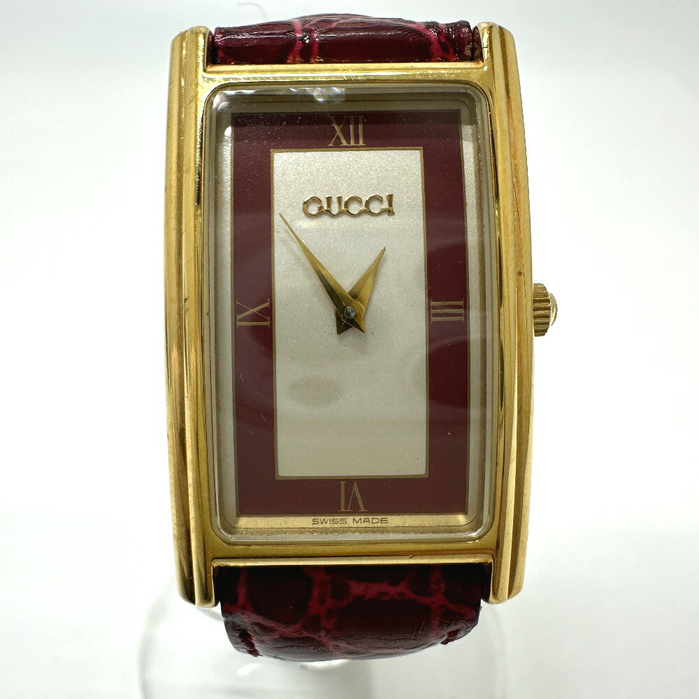 GUCCI グッチ 2600M レクタンギュラー メンズ腕時計 腕時計 GP /レザーベルト メンズ ゴールド 【中古】