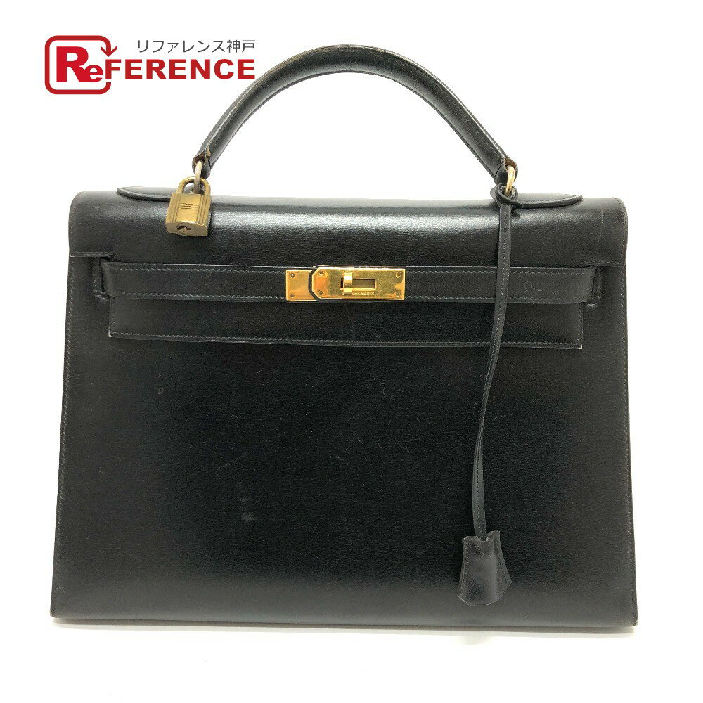 HERMES エルメス ケリー32 外縫い カバン ハンドバッグ ボックスカーフ レディース ブラック 【中古】のサムネイル