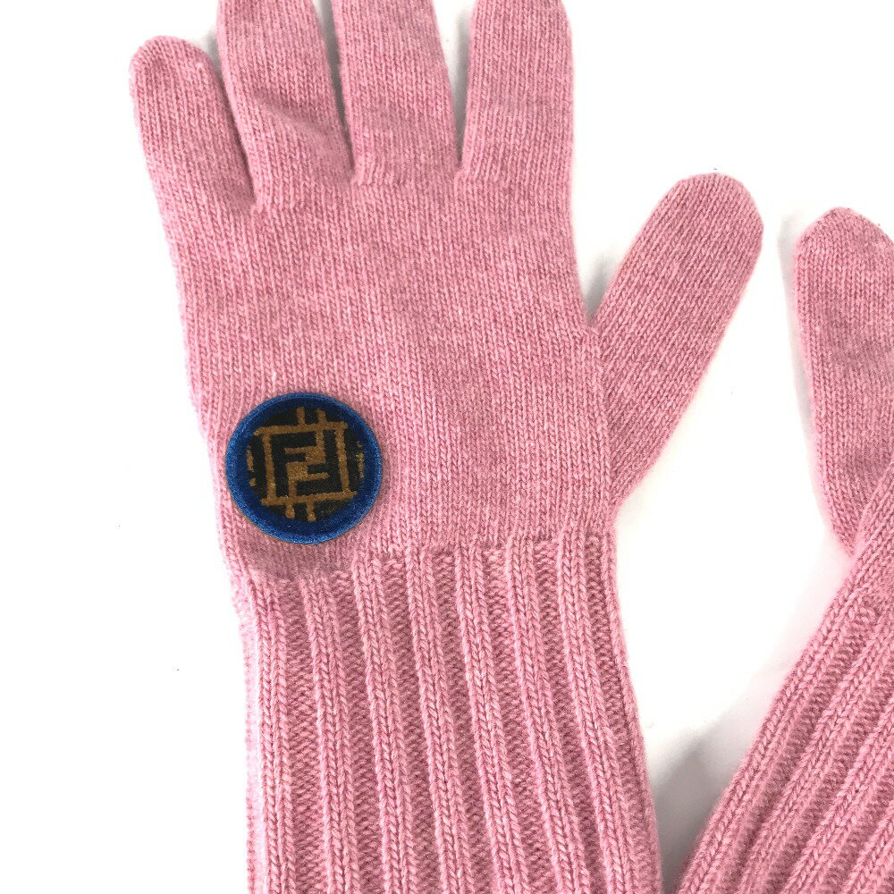 FENDI フェンディ FXY554 ズッカ ワッペン グローブ 手袋 ウール/カシミヤ レディース ピンク 【中古】