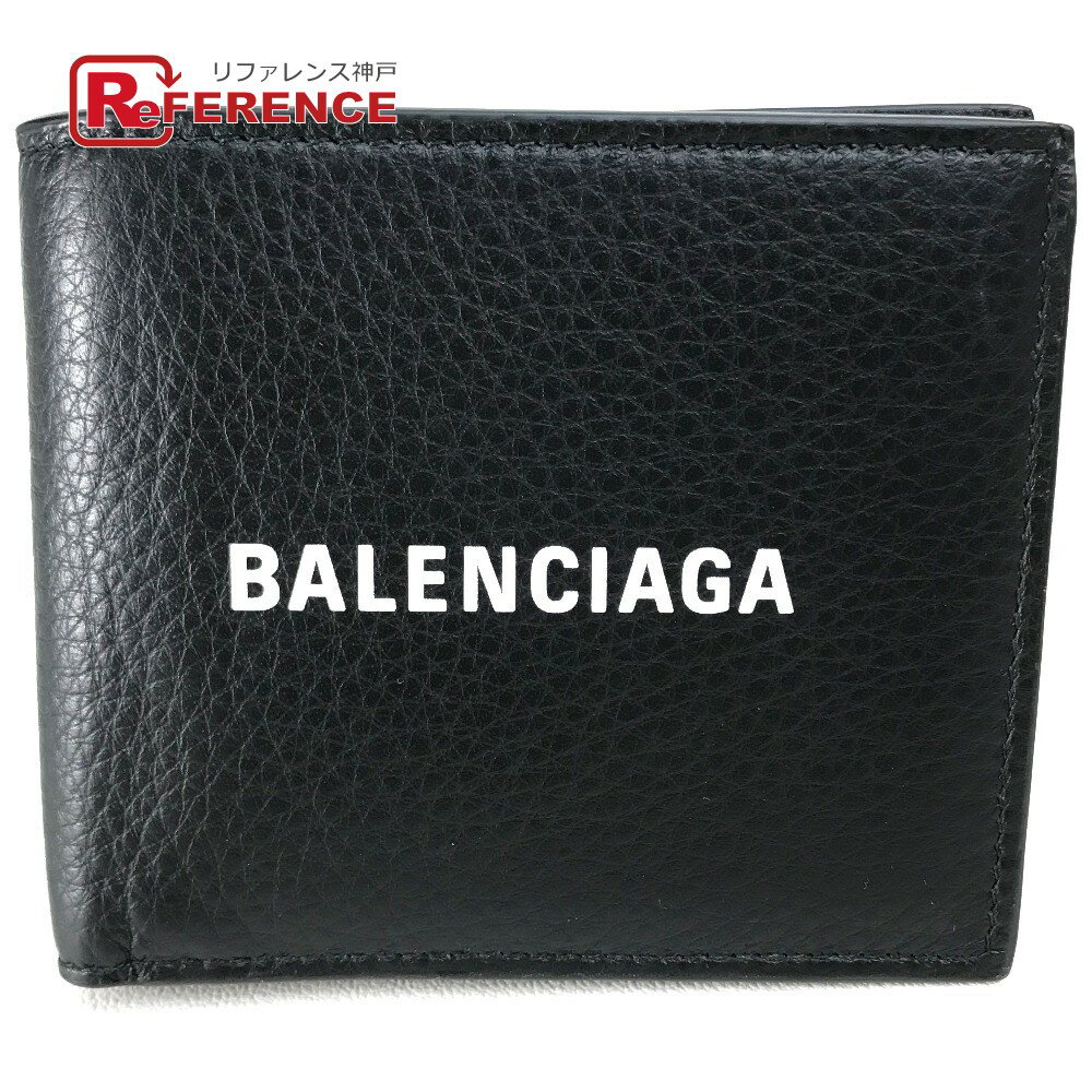 BALENCIAGA バレンシアガ 487435 エブリデイ コンパクトウォレット 2つ折り財布 レザー ユニセックス ブラック 【中古】