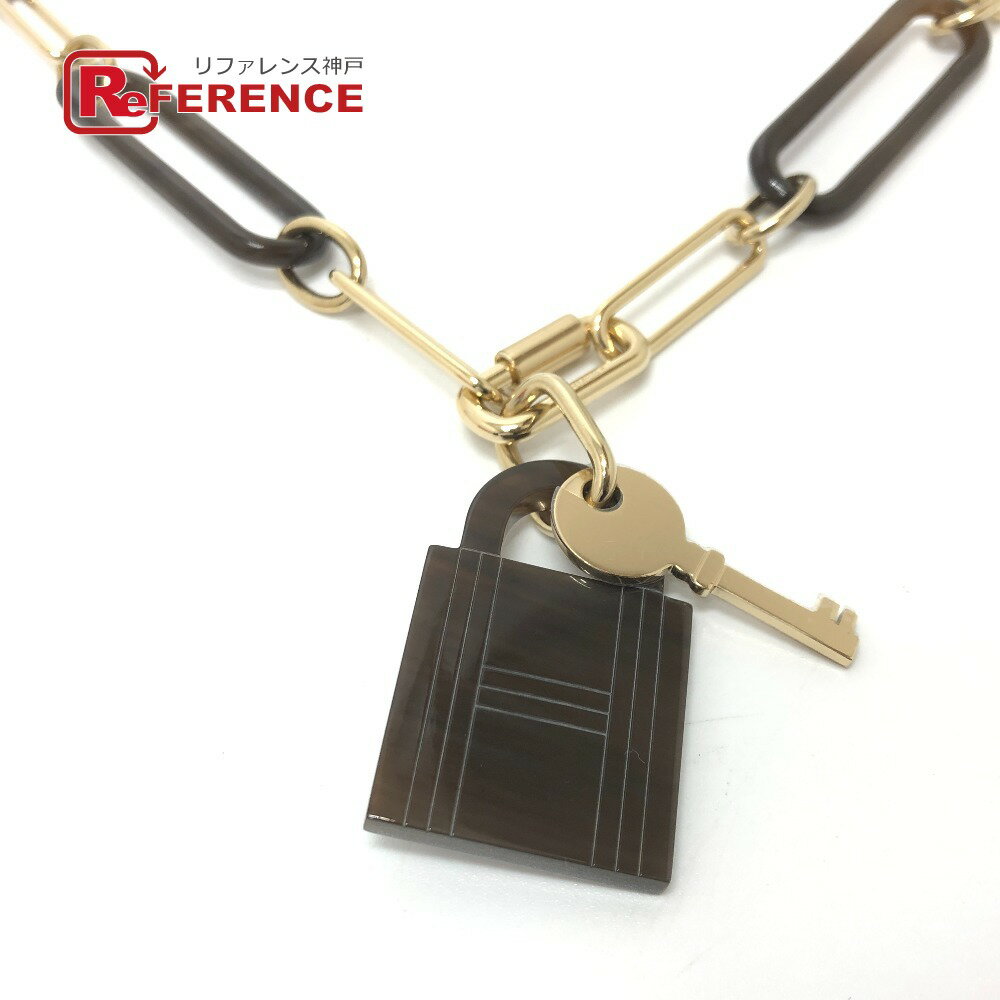 HERMES 31 - HERMES エルメス アミュレット パドロックGM アクセサリー ネックレス GP /バッファローレザー レディース ブラウン 【中古】