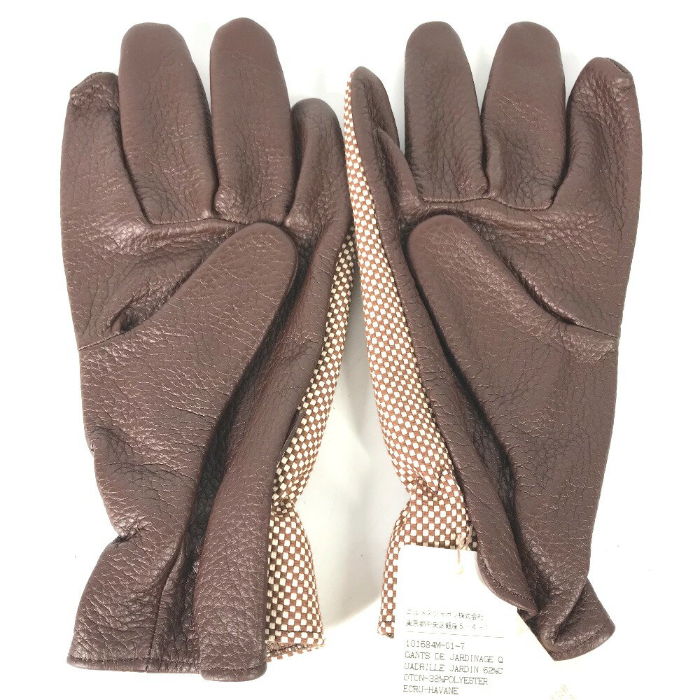HERMES エルメス ガーデングローブ 手袋 グローブ コットン /ポリウレタン レディース ブラウン 未使用 【中古】