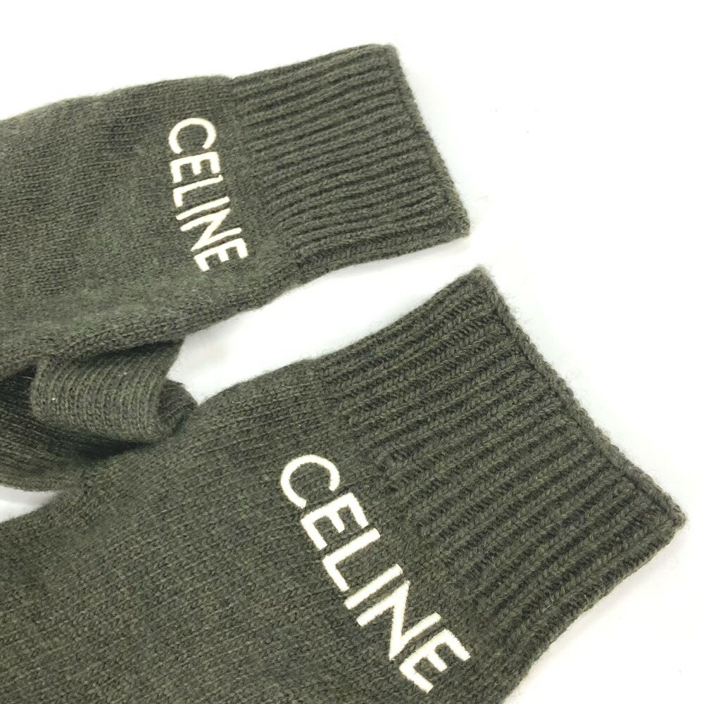 CELINE セリーヌ 2AC55588S ロゴ エンブロイダリー 手袋 グローブ ウール メンズ カーキ 【中古】