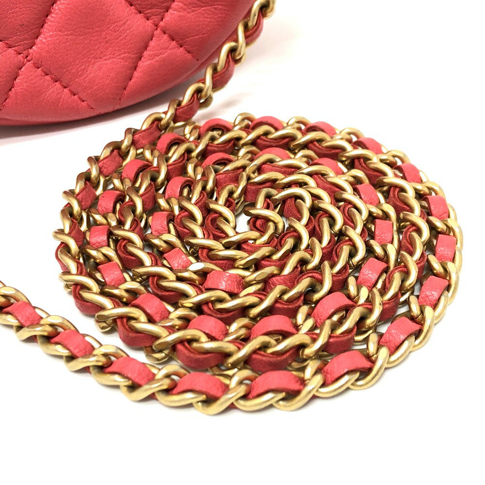 CHANEL シャネル CC ココマーク マトラッセ ミニ ラウンド カバン チェーンバッグ ポシェット ポーチ ショルダーバッグ ラムスキン レディース ピンク系 【中古】