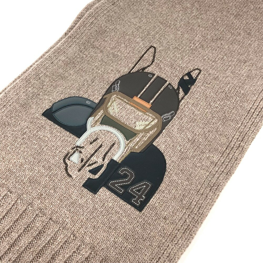 HERMES エルメス H393972T 03 レザーパッチ クォーターバッシュ 2023秋冬コレクション マフラー カシミヤ /シルク メンズ エトゥープ ブラウン 未使用 【中古】