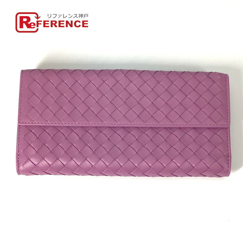 BOTTEGA VENETA ボッテガヴェネタ Wホック イントレチャート ロングウォレット 長財布 レザー レディース パープル系 新品同様 【中古】