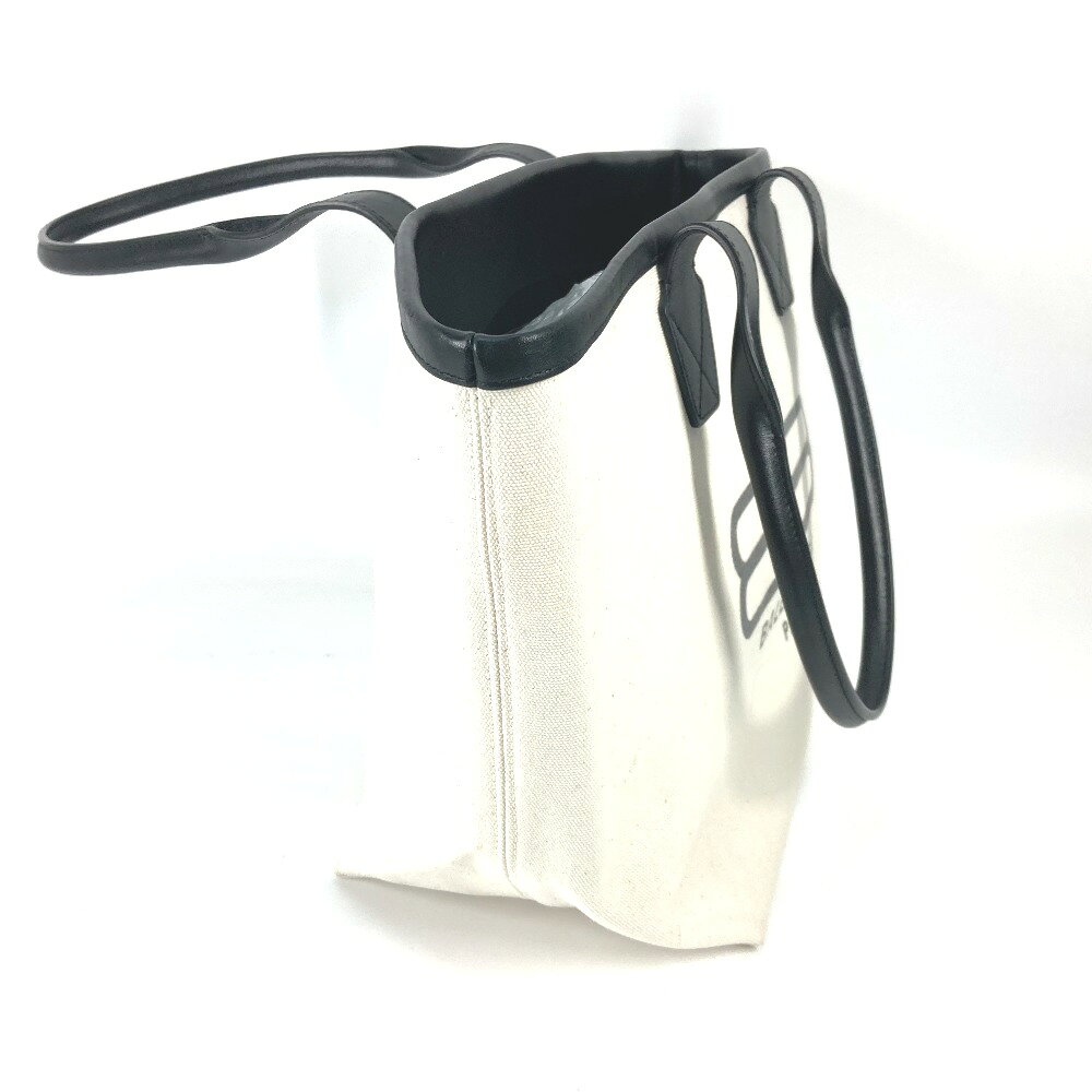 BALENCIAGA バレンシアガ 692068 バイカラー ジャンボロゴ スモール カバン ショルダーバッグ トートバッグ キャンバス/レザー レディース ホワイト 【中古】