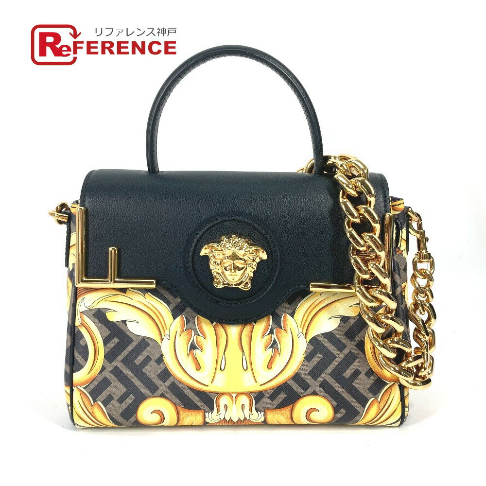 FENDI フェンディ ヴェルサーチ コラボ VERSACE ラ メドゥーサ サッチェルバッグ ズッカ FENDACE フェンダーチェ 2WAY ショルダーバッグ 斜め掛け ハンドバッグ PVC/レザー レディース ブラウン 未使用 【中古】