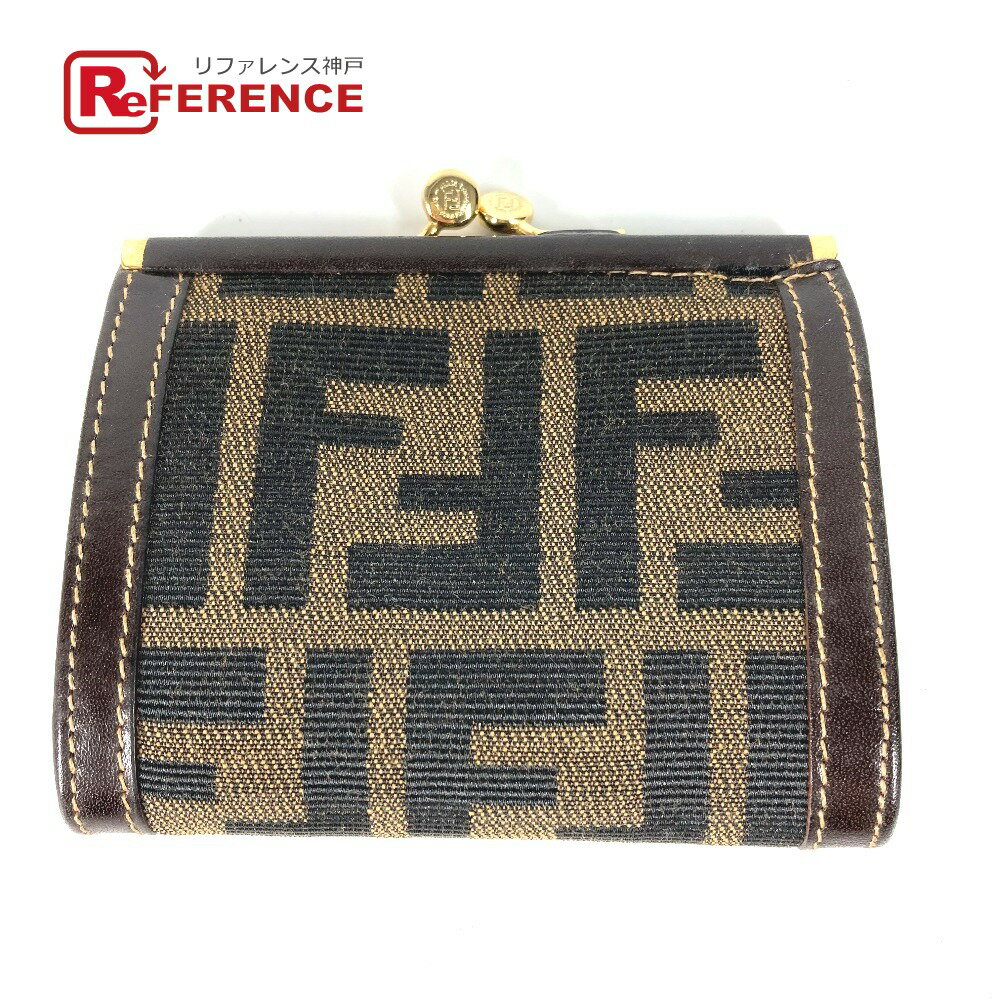 FENDI フェンディ ズッカ がま口 財布 小銭入れ コインケース キャンバス レディース ブラウン 【中古】