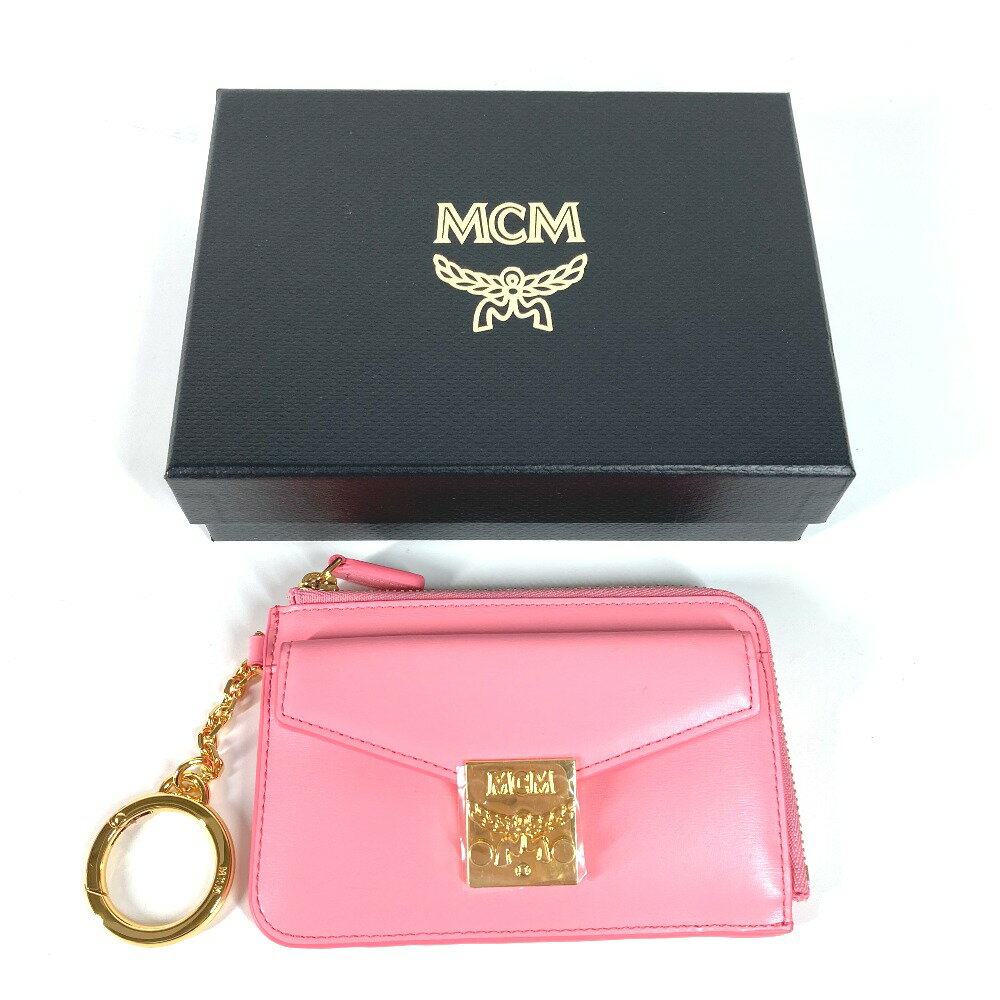 MCM エムシーエム キーホルダー付き キーリング ロゴ 小銭入れ 財布 フラグメントケース コインケース レザー レディース ピンク 未使用 【中古】