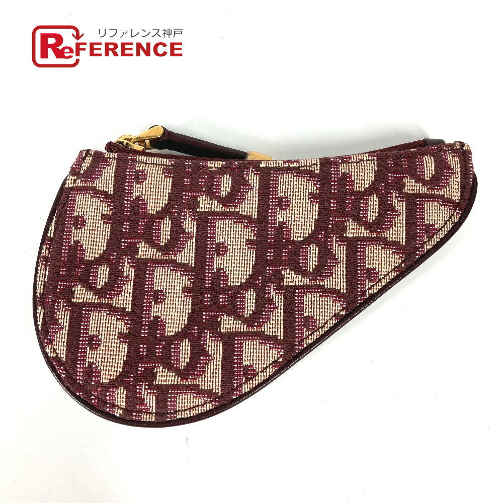 Dior ディオール オブリーク サドル 財布 小銭入れ コインケース キャンバス/レザー レディース ワインレッド 【中古】