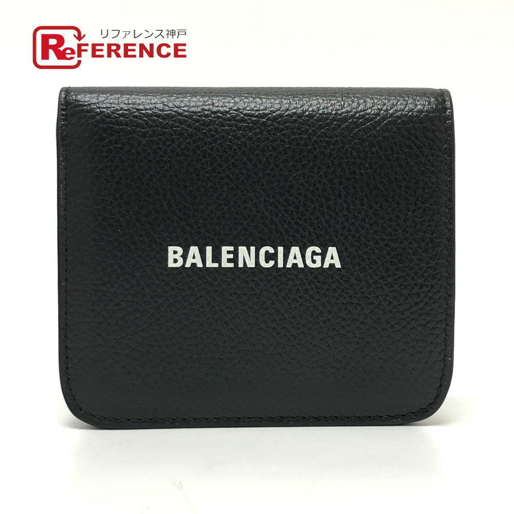 BALENCIAGA バレンシアガ 594216 ロゴ コンパクトウォレット 短財布 2つ折り財布 レザー ユニセックス ブラック 【中古】