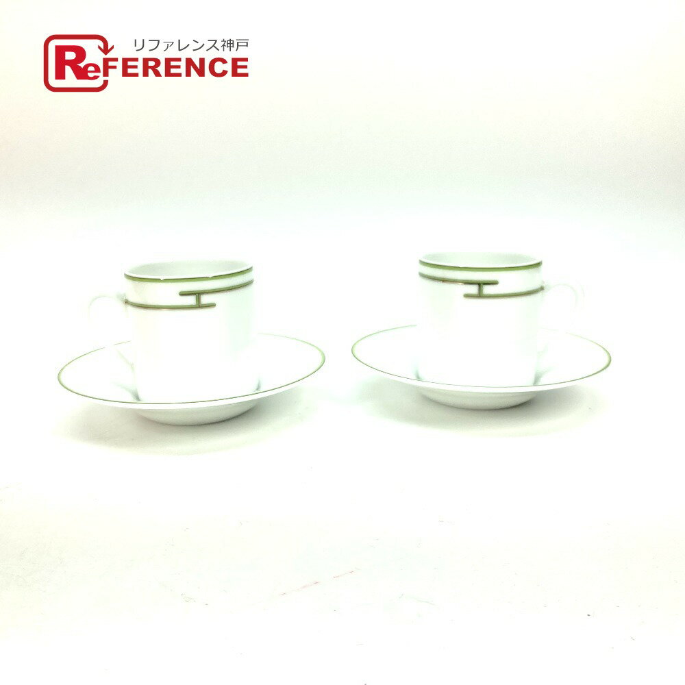 HERMES エルメス コップ プレート 皿 食器 Rhythm リズム ティーカップ&ソーサー 2客 ティーカップ 陶器 レディース ホワイト 未使用 【中古...