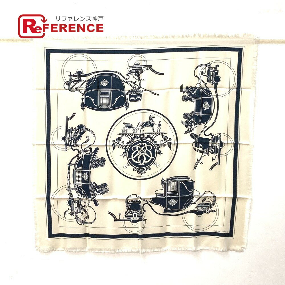 HERMES エルメス カレ エクスリブリス フリンジ Ex-Libris Fringe 80 スカーフ シルク メンズ ホワイト 未使用 【中古】のサムネイル