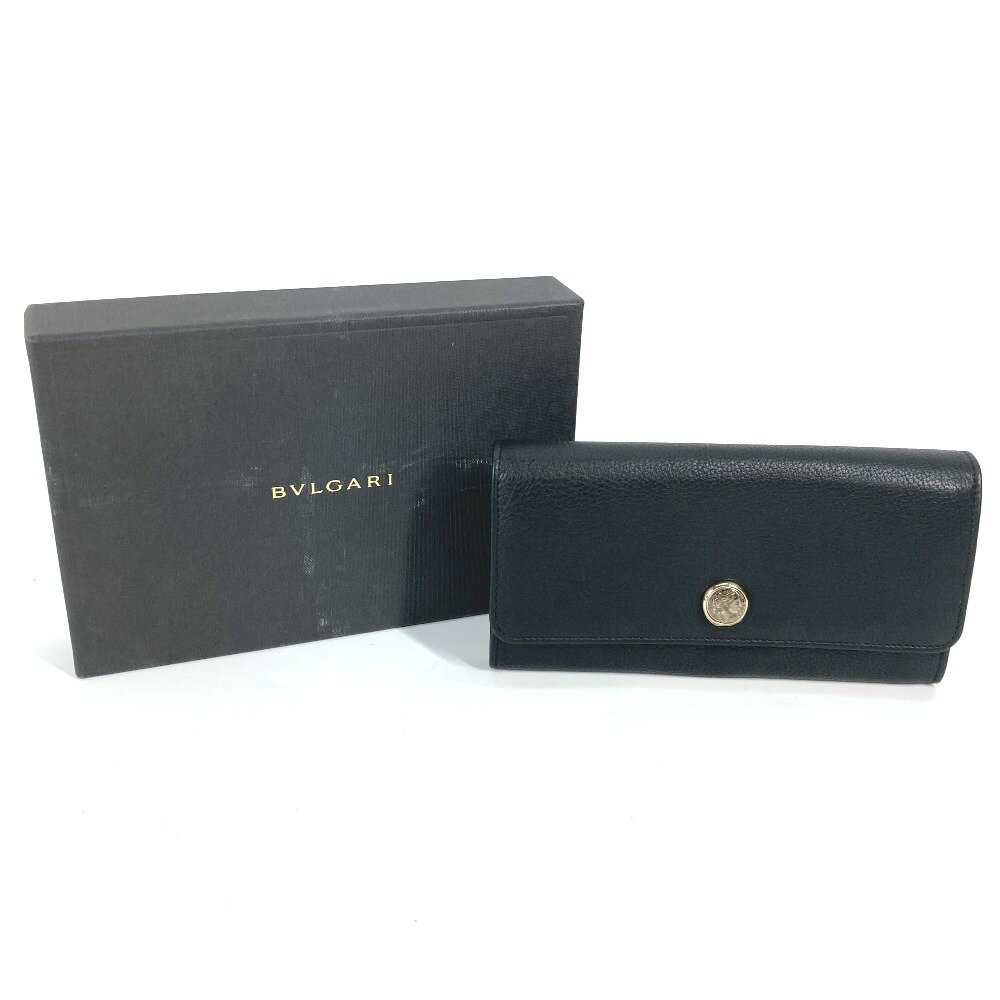 BVLGARI ブルガリ 35963 ロングウォレット MONETE モネーテ フラップ 長財布 レザー レディース ブラック 【中古】 3