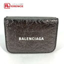 BALENCIAGA バレンシアガ 593813 ロゴ コンパクトウォレット 3つ折り財布 レザー レディース ガンメタル系 【中古】