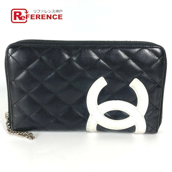 CHANEL シャネル A26710 カンボンライン CC ココマーク ラウンドファスナー トラベルケース 長財布 レザー レディース ブラック 【中古】