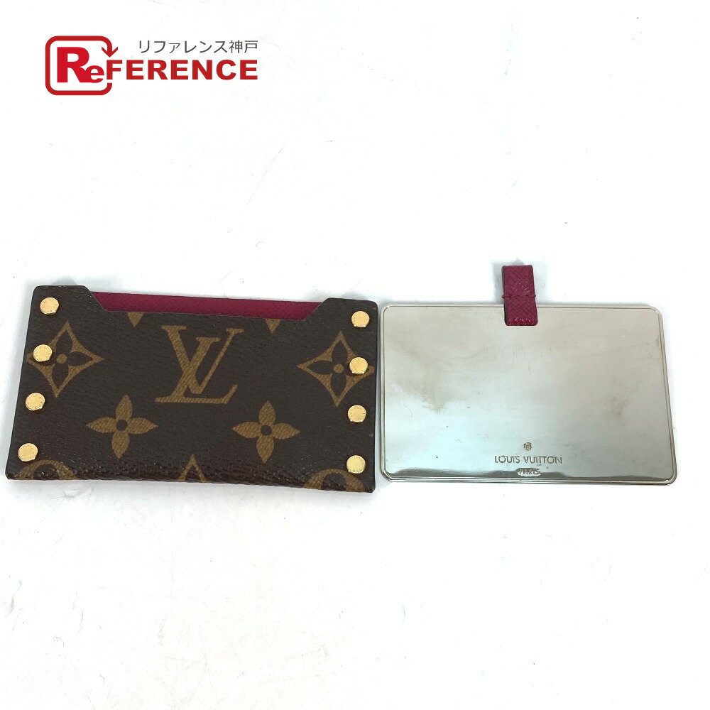 【中古】LOUIS VUITTON ルイヴィトン M61474 モノグラム エテュイ ミロワール 持ち運びミラー ミラー 鏡 モノグラムキャンバス レディース フューシャ ブラウン 