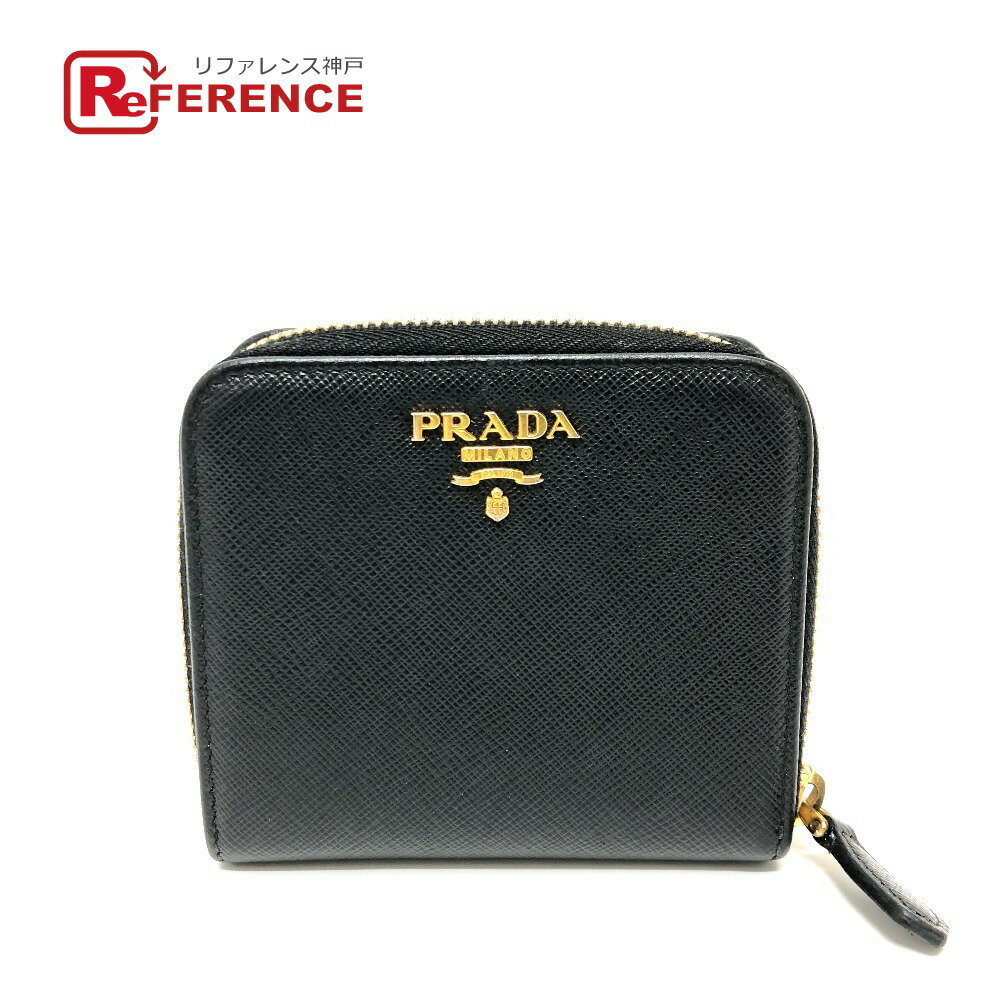 PRADA プラダ 1ML522 ロゴ ウォレット コンパクトウォレット 2つ折り財布 サフィアーノレザー レディース ブラック 【中古】