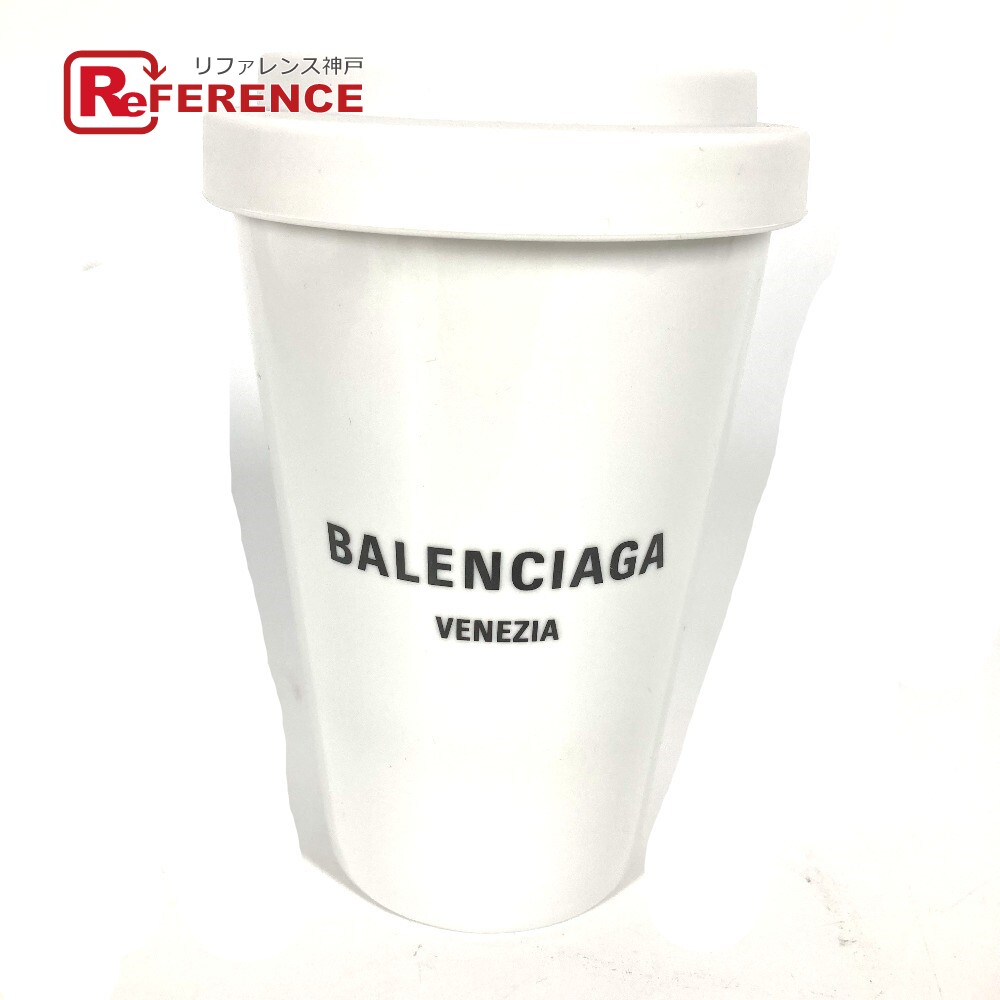 BALENCIAGA バレンシアガ 666275 コップ カップ 蓋付き 食器 インテリア ロゴ VENEZIA ベネチア タンブラー 陶器 レディース ホワイト 未使用 【中古】
