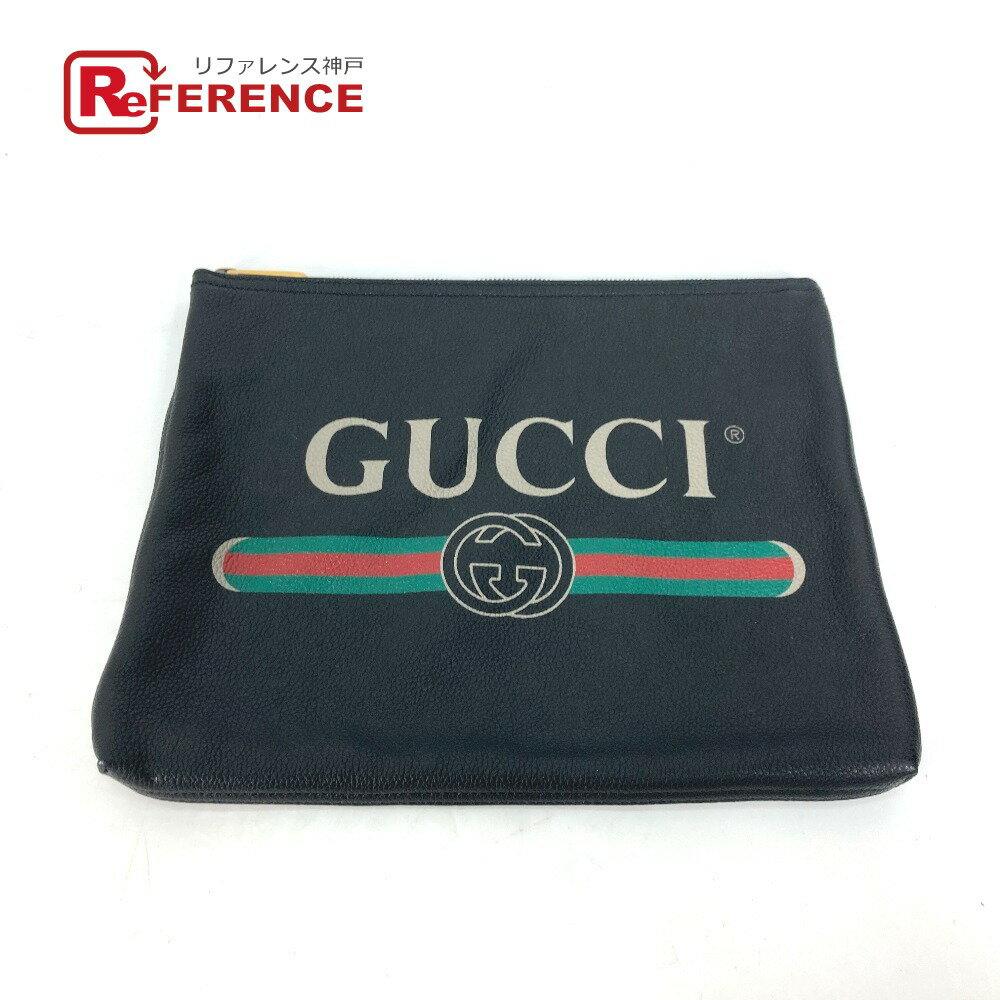 楽天ブランドショップ　リファレンスGUCCI グッチ 500981 ロゴ ポーチ カバン クラッチバッグ レザー メンズ ブラック 【中古】