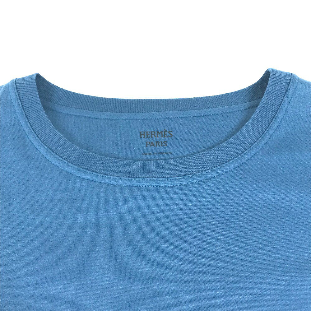 HERMES エルメス アパレル トップス 半袖 刺繍入りポケット アパレル 半袖Tシャツ コットン レディース ブルー 未使用 【中古】