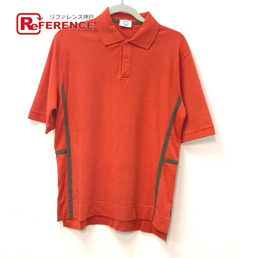 HERMES エルメス ライン セリエ ロゴ アパレル 襟付き 半袖 トップス ポロシャツ コットン メンズ オレンジ 【中古】