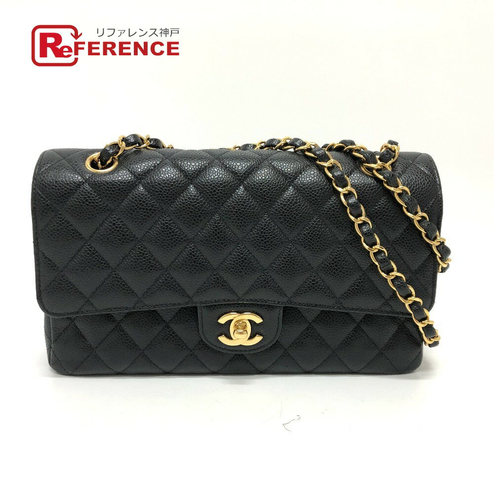 樂天商城 - CHANEL シャネル A01112 ココマーク CC ロゴ マトラッセ25 マトラッセ 25 Wチェーンバッグ 肩掛け 斜め掛け フラップ ショルダーバッグ キャビアスキン レディース G金具 ブラック 【中古】