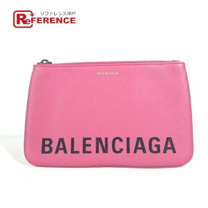 BALENCIAGA バレンシアガ 545773 ロゴ VILLE ヴィル ポーチ カバン クラッチバッグ レザー レディース ピンク 【中古】