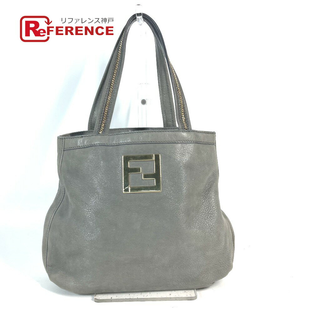 FENDI フェンディ 8BR650 カバン 肩掛け トートバッグ ロゴ FF チェーン ショルダーバッグ レザー レディース グレー 【中古】
