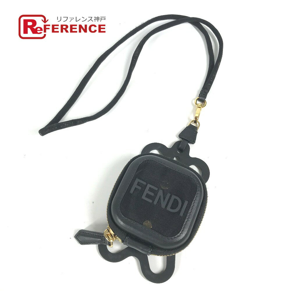 FENDI フェンディ メッシュ ストラップ付 ロゴ スマホポーチ ケース iphone アイフォン スマホケース スマートフォンケース ラバー /レザー メンズ ブラック 新品同様 【中古】