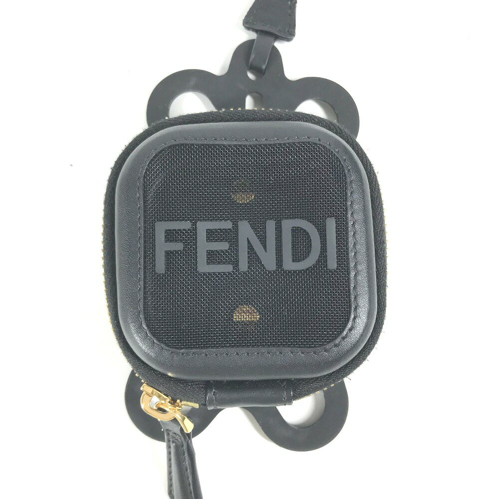 FENDI フェンディ メッシュ ストラップ付 ロゴ スマホポーチ ケース iphone アイフォン スマホケース スマートフォンケース ラバー /レザー メンズ ブラック 新品同様 【中古】