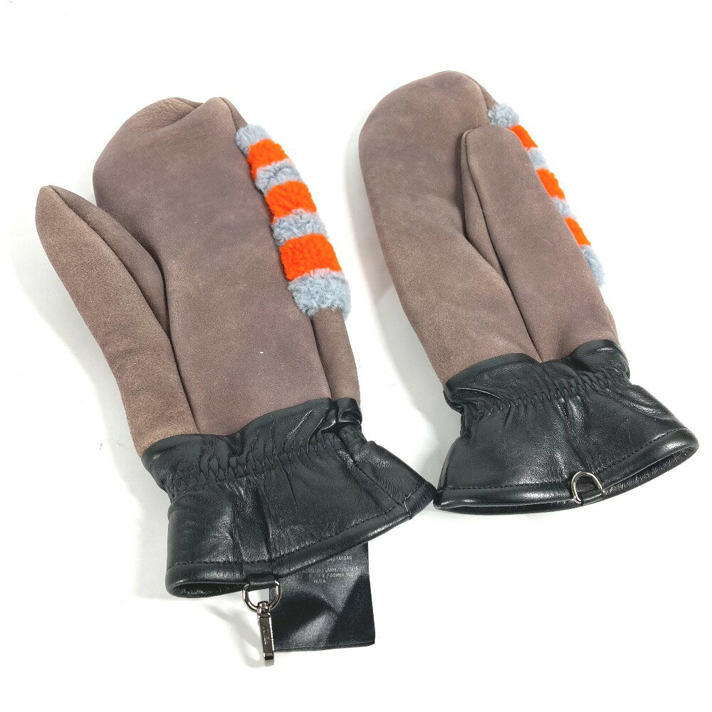 FENDI フェンディ FXY018 ムートン グローブ 手袋 アンゴラ レディース グレー 【中古】