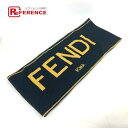 FENDI フェンディ ロゴ バイカラー マフラー ウール メンズ ブラック 【中古】
